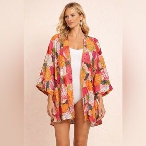 Trina Turk Floral Kimono Cover Up NWT Sunny Bloom Resort Pool L/XL
